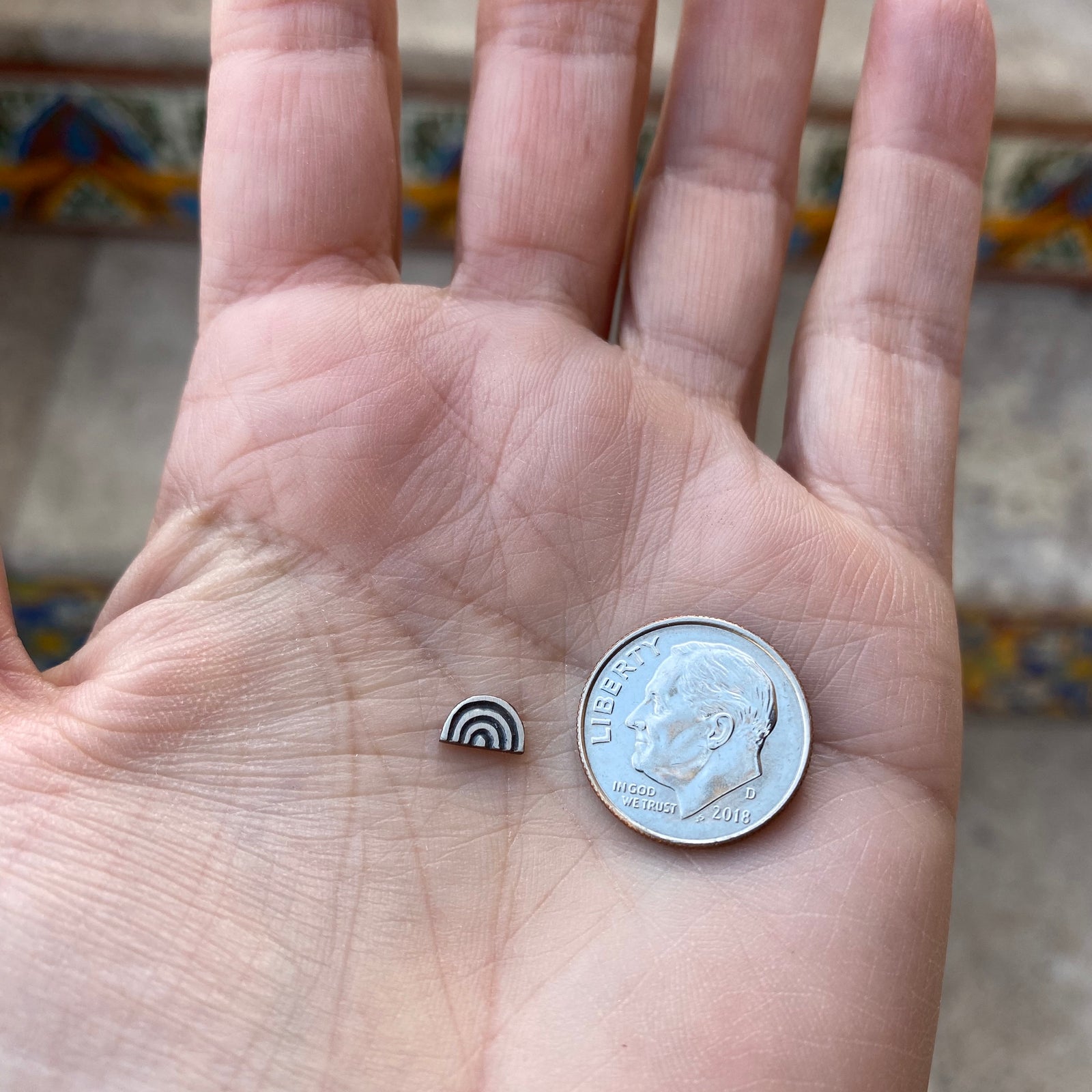 Rainbow Sterling Silver Finding next to dime