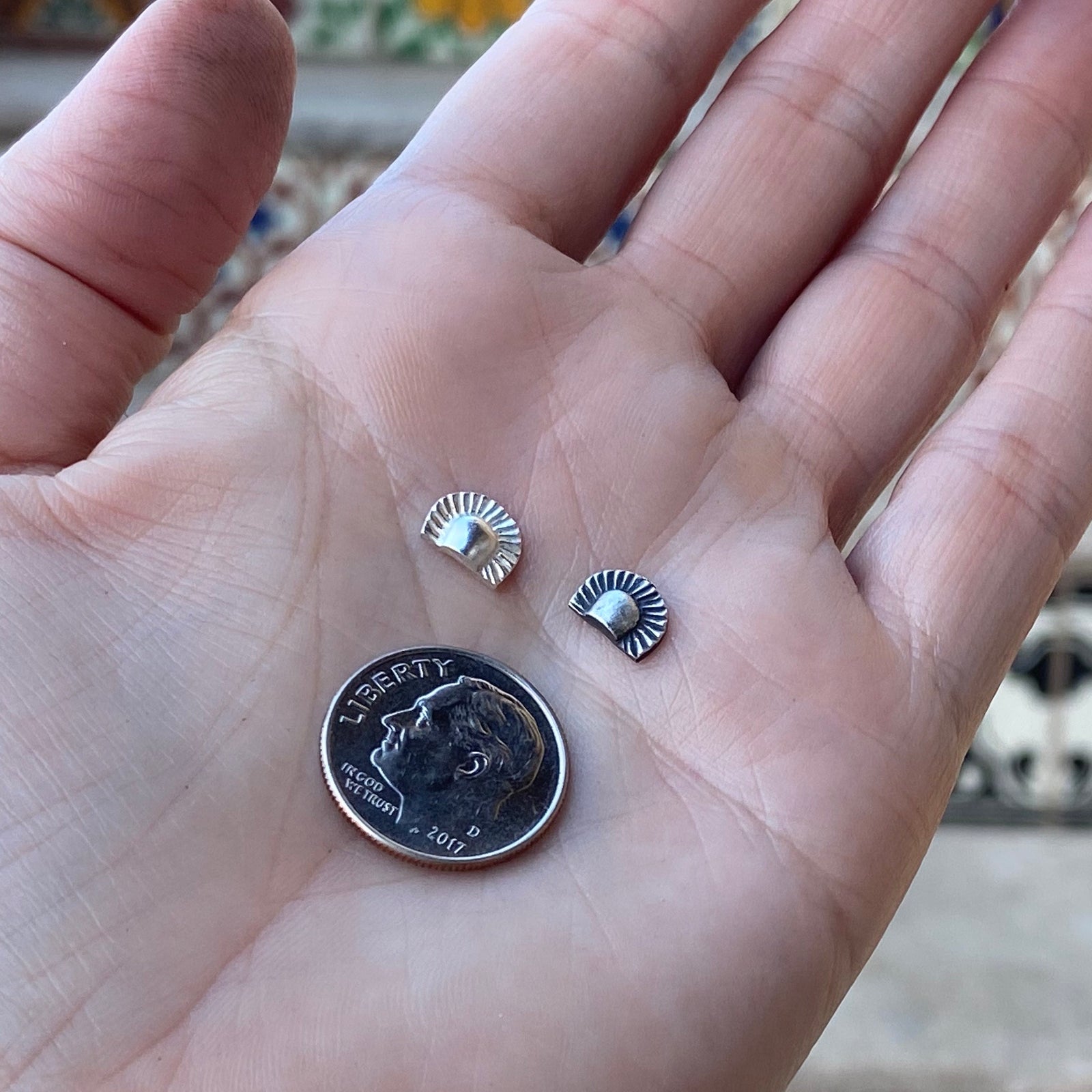 sterling silver half circle casting with dime for size reference